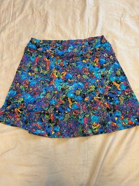 Colorful Blue Floral-Print A-Line Skirt